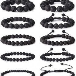 10Pcs Lava Bead Bracelets For Men Women Natural Stone Essential Oil Diffuser Yoga Bracelet Elastic Adjustable Braided Rope